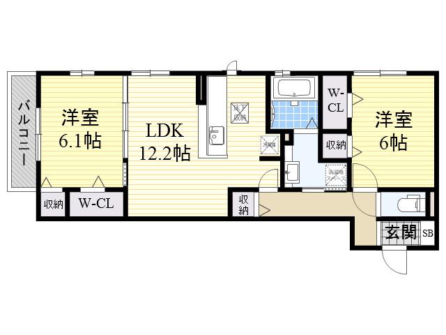 ボヌール・エスパース(2LDK/1階)の間取り写真