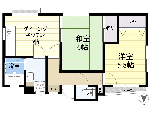 浅香ハウス(2DK/2階)の間取り写真