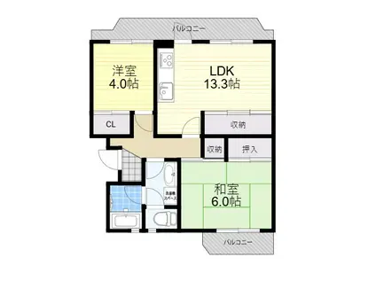 公団江坂1号棟(2LDK/4階)の間取り写真