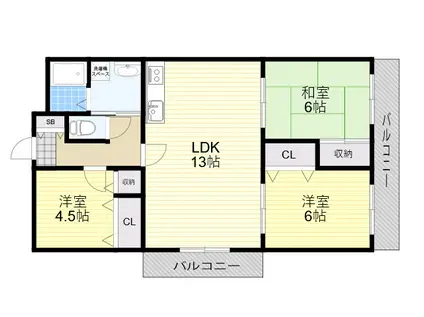 ツインフィールド壱番館(3LDK/1階)の間取り写真