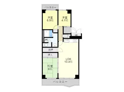 ユニハイム千里丘1号棟(3SLDK/9階)の間取り写真