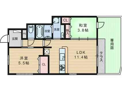 リバーサイド響(2LDK/1階)の間取り写真