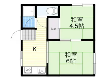 谷田ハイツ(2K/1階)の間取り写真