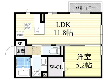 ティアレ(1LDK/1階)の間取り写真