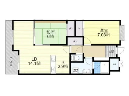 コムザ21北緑丘(2LDK/1階)の間取り写真