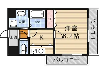 プレステージ天神Ⅲ(1K/2階)の間取り写真