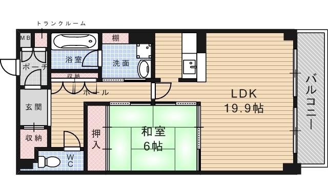 ソレイユ石橋(1LDK/1階)の間取り写真