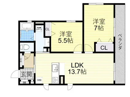 メゾンスクエアヒルズ(2LDK/3階)の間取り写真