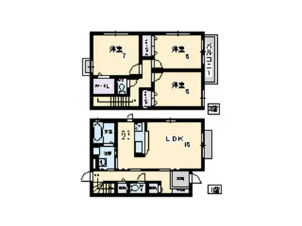 ローズヴィラA棟(3LDK)の間取り写真