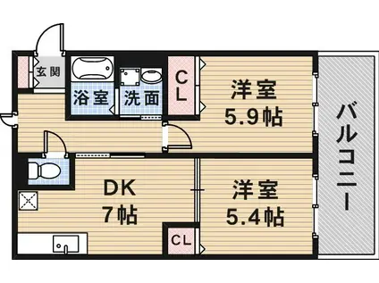 メイプルコート旭丘A棟・B棟(2DK/1階)の間取り写真