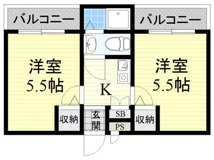 グリーンコート(2K/2階)の間取り写真