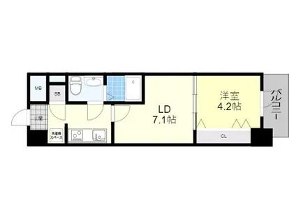 ファーストフィオーレ江坂公園(1LDK/7階)の間取り写真