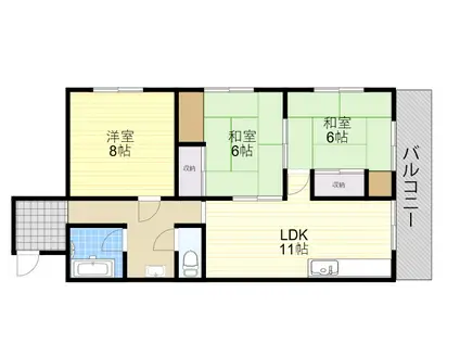 茨木春日丘ハイツ(3LDK/2階)の間取り写真