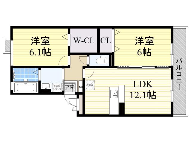アメニティーコート西泉丘(2LDK/3階)の間取り写真