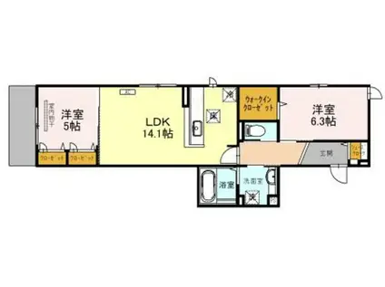 MAISON DE LE CIEL(2LDK/1階)の間取り写真