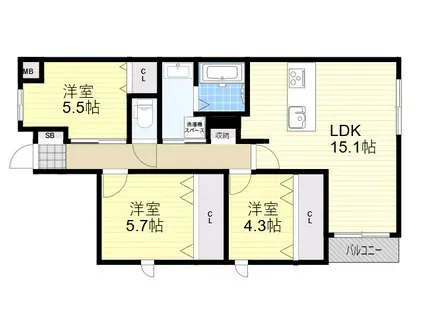 GRAND STEADY 桜の町(3LDK/1階)の間取り写真