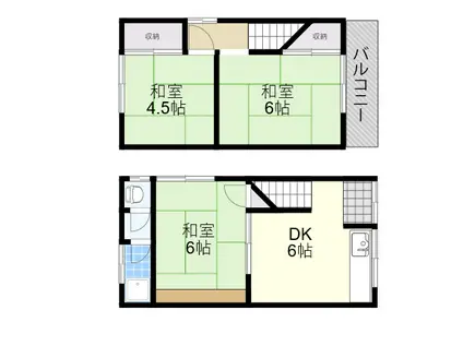 阪急神戸本線 神崎川駅 徒歩14分 2階建 築53年(3DK)の間取り写真