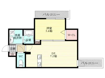 ユーズ七番館(1DK/2階)の間取り写真