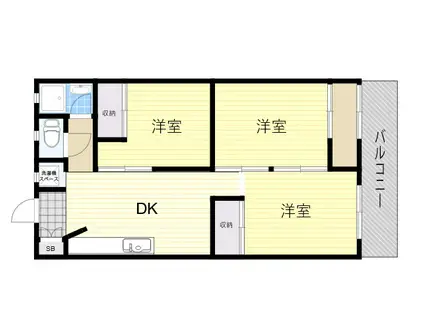 マンション雲雀丘(3DK/1階)の間取り写真