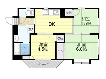 ベルフラワー山下(3DK/1階)の間取り写真