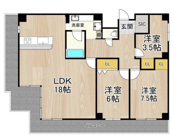ロイヤル南茨木(3LDK/3階)の間取り写真