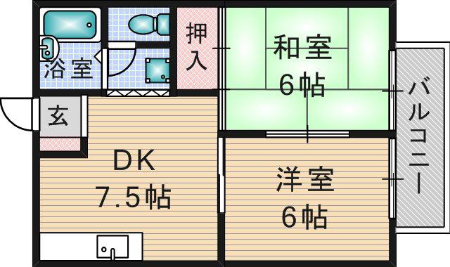 ハイツ天野(2DK/2階)の間取り写真