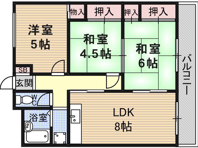 リビース音(3DK/3階)の間取り写真