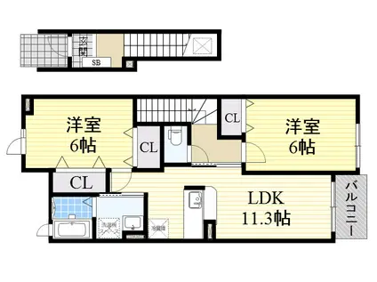 ブルックサイド(2LDK/2階)の間取り写真