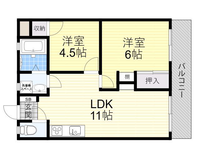 ハイツ最上(2LDK/2階)の間取り写真