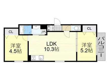 クリエオーレ豊島南(2LDK/1階)の間取り写真