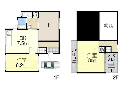 阪急宝塚本線 雲雀丘花屋敷駅 徒歩11分 2階建 築63年(2DK)の間取り写真