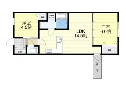 シェモア茨木市郡山二丁目(2LDK/2階)の間取り写真