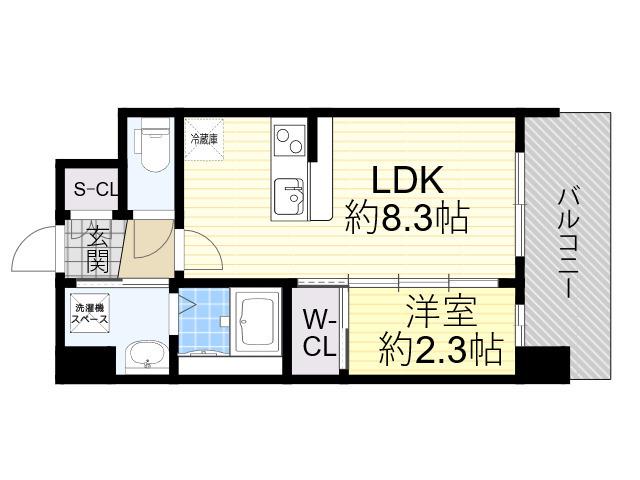 セレニテ江坂エクラ(1LDK/9階)の間取り写真