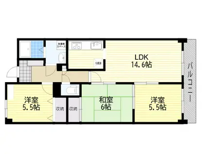 ヒルサイドガーデン千里山(3LDK/1階)の間取り写真