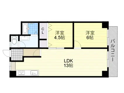 ローズコーポ千里C棟(3LDK/6階)の間取り写真