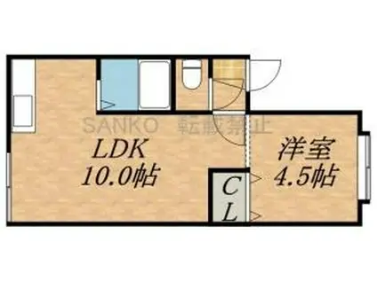 アパートメント・ワキザカ(1DK/2階)の間取り写真