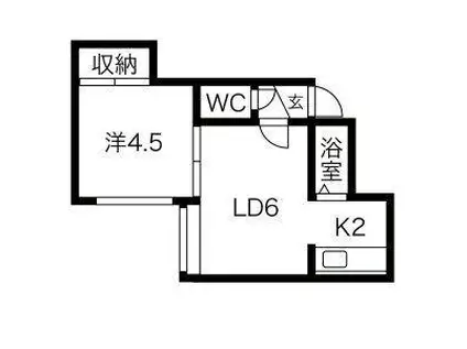 札幌市営南北線 北３４条駅 徒歩9分 3階建 築29年(1LDK/2階)の間取り写真