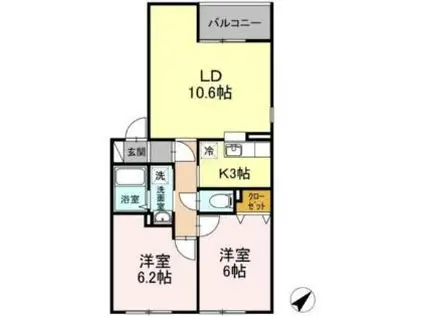 シー・メゾン麻生II(2LDK/2階)の間取り写真