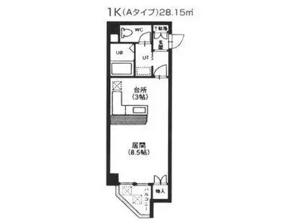 藤井ビル中の島II(1K/3階)の間取り写真