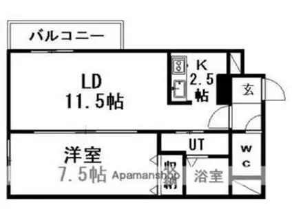 札幌市営東豊線 豊平公園駅 徒歩10分 4階建 築22年(1LDK/2階)の間取り写真