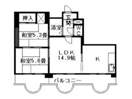 エンドレス三井リバーサイド(2LDK/13階)の間取り写真