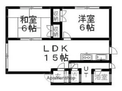 札幌市営南北線 真駒内駅 バス乗車時間：16分 石山1-6バス停で下車 徒歩3分 3階建 築27年(2LDK/3階)の間取り写真