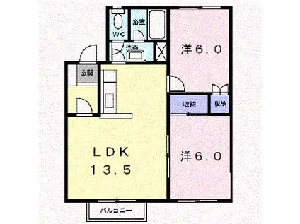 クレストール高柳(2LDK/2階)の間取り写真