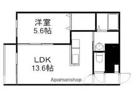 札幌市営南北線 南平岸駅 徒歩4分 5階建 築2年(1LDK/1階)の間取り写真