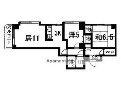 札幌市営東豊線 豊平公園駅 徒歩4分 9階建 築41年(2LDK/3階)の間取り写真