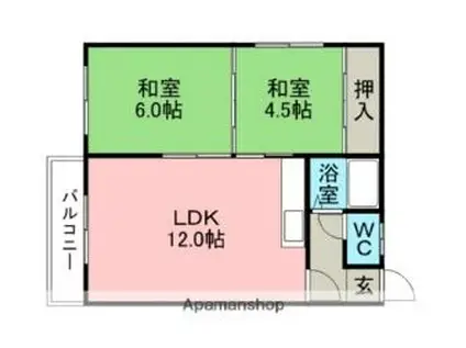真島アパート(2LDK/2階)の間取り写真