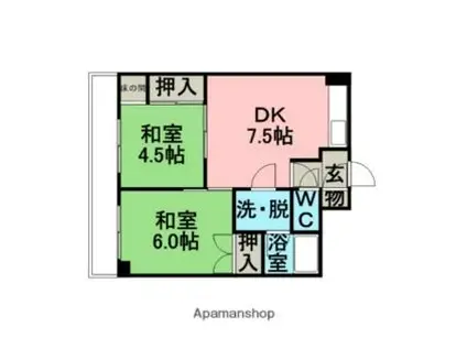 室蘭東町第一(2DK/6階)の間取り写真