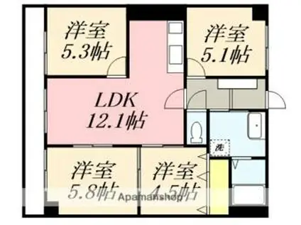 マンション・シャルム湯の川(4LDK/6階)の間取り写真