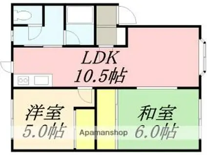 高丘第8桧荘(2LDK/2階)の間取り写真