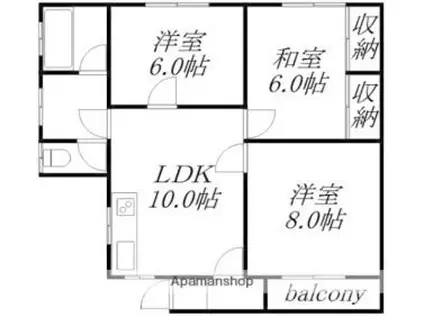 コスモ赤井川(3LDK/1階)の間取り写真